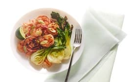 Roasted Hot-Honey Shrimp with Bok Choy and Kimchi Rice