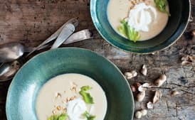Roasted Peanut Soup with Honey Whipped Cream