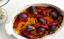 Roasted Pepper and Onion Salad with Blue Cheese