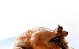 Roasted Poussins with Green-Wheat Stuffing