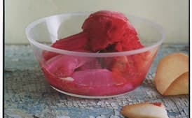 Roasted Rhubarb with Rose Water and Strawberry Sorbet