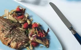 Roasted Striped Bass with Fennel, Tomatoes, and Oil-Cured Olives