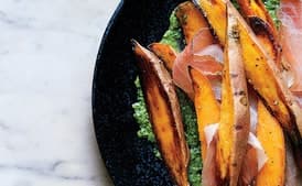 Roasted Sweet Potatoes with Speck and Chimichurri
