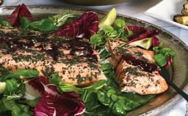 Rosemary-Rubbed Side of Salmon with Roasted Potatoes, Parsnips, and Mushrooms