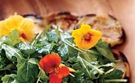 Salad of Fresh Herbs and Greens with Fried Eggplant