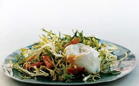 Salad with Canadian Bacon and Poached Eggs