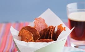 Salami Chips with Grainy Mustard Dip