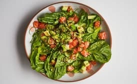 Salmon Poke on Greens with Wasabi Peas