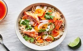 Salmon with Hot Sauce Vinaigrette and Pickled Veg