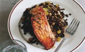 Salmon with Lentils and Mustard-Herb Butter (Saumon aux Lentilles)