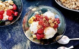 Salted Pistachio Crumbles With Berries and Ice Cream