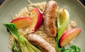 Sausage with Sauerkraut, Apples, and Bok Choy