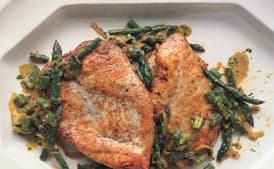 Sauteéd Chicken Cutlets with Asparagus, Spring Onions, and Parsley-Tarragon Gremolata