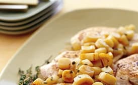Sauteed Chicken with Parsnip, Apple, and Sherry Pan Sauce