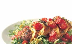 Sauteed Chicken with Tomato-Saffron Vinaigrette on Frisée
