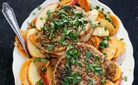 Sautéed Pork Chops with Sweet Potato, Apples and Mustard Sauce