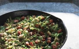 Sautéed Shredded Brussels Sprouts with Smoked Ham and Toasted Pecans