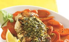 Sauteed Striped Bass with Mint Pesto and Spiced Carrots