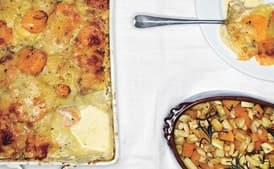 Scalloped Yukon Gold and Sweet Potato Gratin with Fresh Herbs