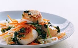 Scallops with Cilantro Sauce and Asian Slaw