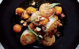 Scallops with Hazelnuts and Warm Sun Gold Tomatoes