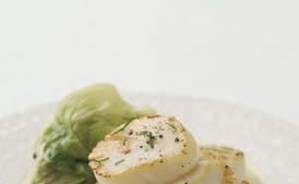 Scallops with Tarragon Cream and Wilted Butter Lettuce