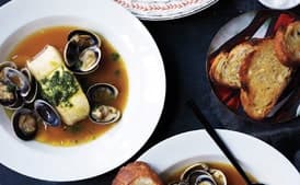 Seafood en Brodo with Tarragon Pesto