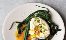 Seared Scallions with Poached Eggs