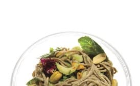 Sesame Soba Noodles with Cucumber, Bok Choy, and Mixed Greens