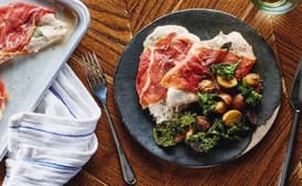 Sheet-Pan Chicken Saltimbocca with Roasted Potatoes and Crispy Kale