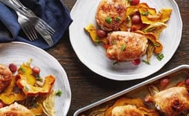 Sheet-Pan Cumin Chicken Thighs with Squash, Fennel, and Grapes