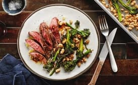 Sheet-Pan Skirt Steak With Balsamic Vinaigrette, Broccolini, and White Beans