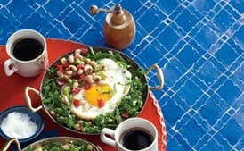 Shirred Eggs with Black-Eyed Pea Salsa and Collard Greens