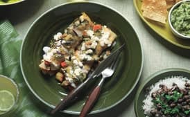 Shrimp Enchiladas with Roasted Sweet Potatoes and Parsnips