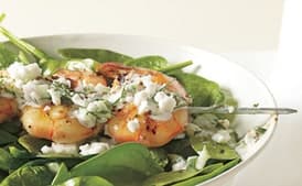 Shrimp Skewers with Tzatziki, Spinach, and Feta