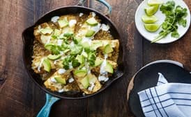 Skillet Chicken and Zucchini Enchiladas with Tomatillo Sauce