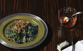 Skillet Greens with Crispy Shallots and Cider Gastrique
