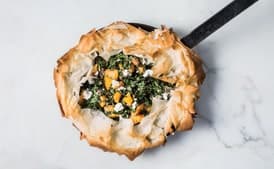 Skillet Phyllo Pie with Butternut Squash, Kale, and Goat Cheese