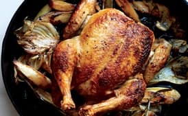 Skillet Roast Chicken with Fennel, Parsnips, and Scallions