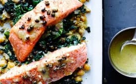 Slow-Cooked Salmon, Chickpeas, and Greens