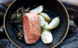 Slow-Cooked Salmon with Turnips and Swiss Chard
