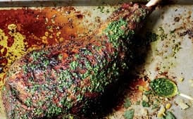 Slow-Grilled Leg of Lamb with Mint Yogurt and Salsa Verde