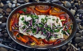Slow-Roasted Cod with Bell Peppers and Capers