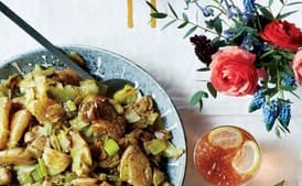 Smashed Twice-Cooked Potatoes with Leeks and Green Garlic