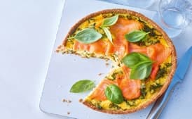 Smoked Salmon Quiche With Kale and Basil, and Sesame Seed Crust