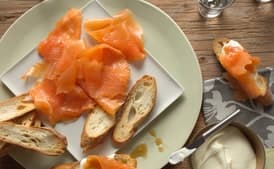 Smoked Salmon Toasts with Malt Vinegar Syrup