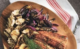 Smoked Trout Crostini with Grilled Fennel and Red Onion