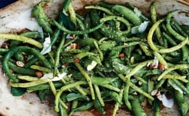 Snap Peas and Green Beans with Arugula-Mint Pesto