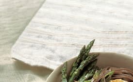 Soba with Grilled Asparagus and Sea Scallops with Sweet Miso Sauce