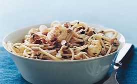 Spaghetti with Cauliflower, Green Olives, and Almonds